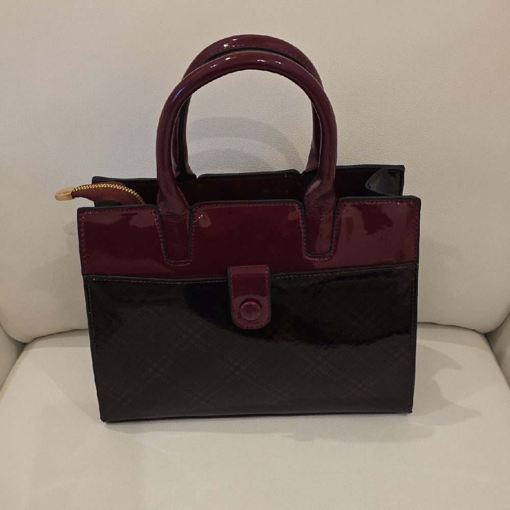 Patent Leather Two-Tone Burgundy and Black Satchel